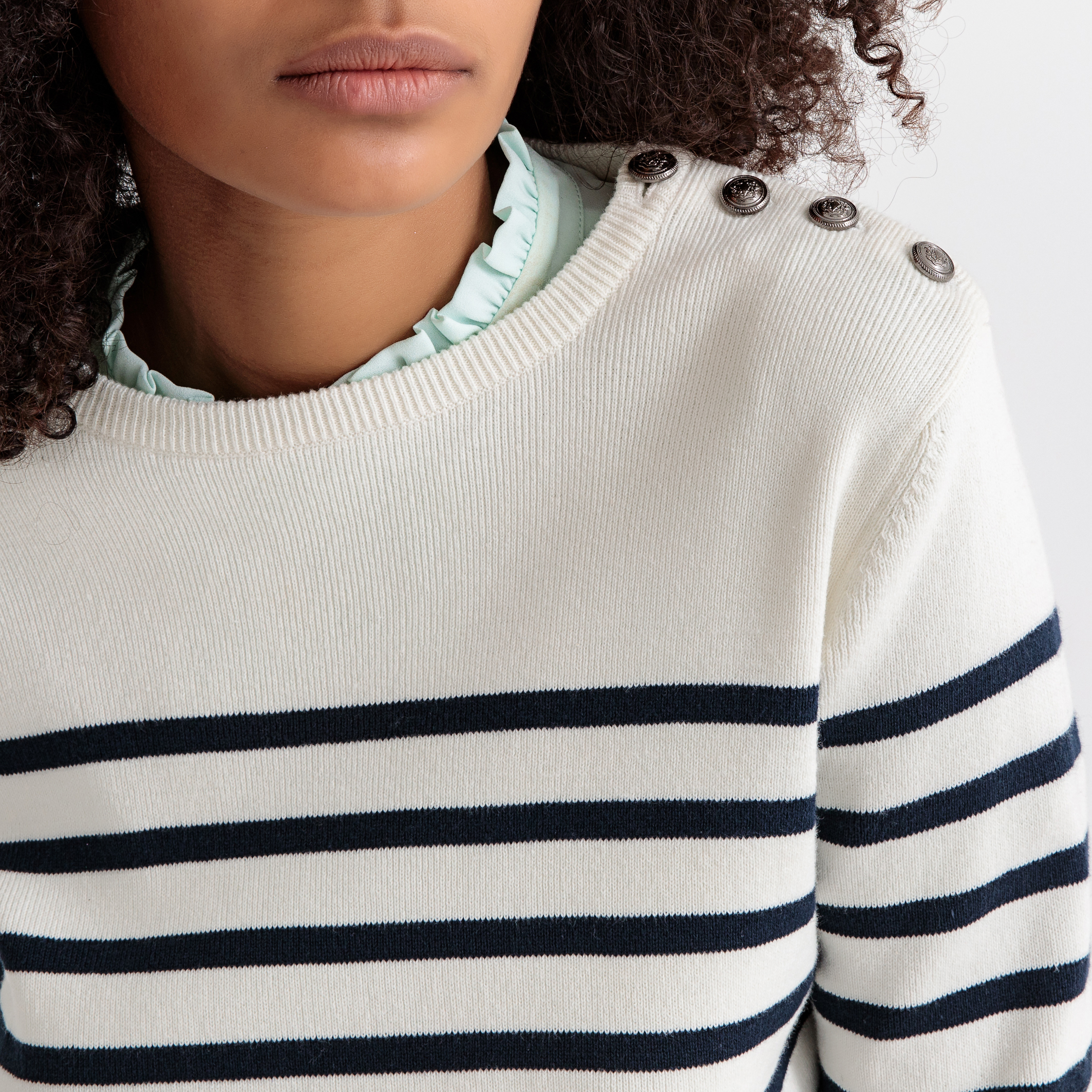 Womens Cotton Breton Striped Jumper/Sweater Buttoned Shoulders ...